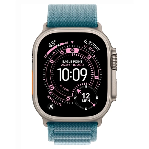 Apple Watch Ultra 3, 49 мм, корпус из натурального титана, Alpine Loop голубой