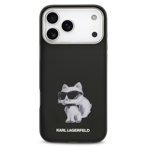 Чехол iPhone 17 Pro Max Lagerfeld IML Aquarelle Choupette Metal cam MagSafe, черный