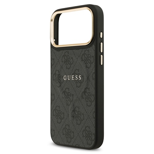 Чехол iPhone 17 Pro Max Guess PU 4G Classic metal logo Gold camera MagSafe, черный