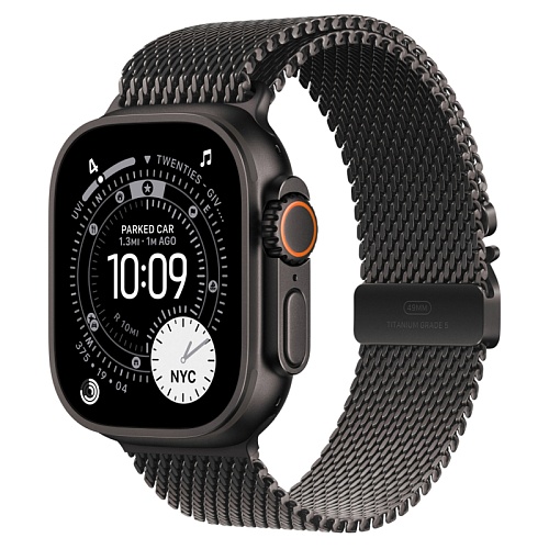 Apple Watch Ultra 3, 49 мм, корпус из титана, миланский сетчатый браслет, черный