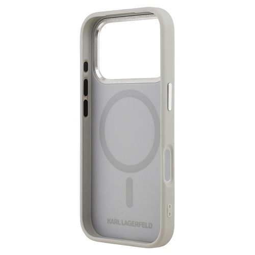 Чехол iPhone 17 Pro Max Lagerfeld PU Smooth leather RSG logo Metal camera MagSafe, серый