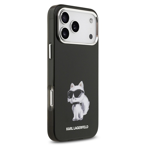 Чехол iPhone 17 Pro Max Lagerfeld IML Aquarelle Choupette Metal cam MagSafe, черный