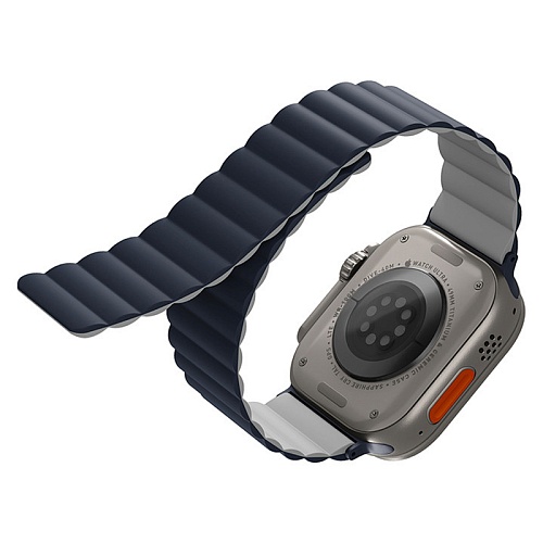 Ремешок Apple Watch 49/46/45/44mm Uniq Revix reversible Magnetic, синий/серый
