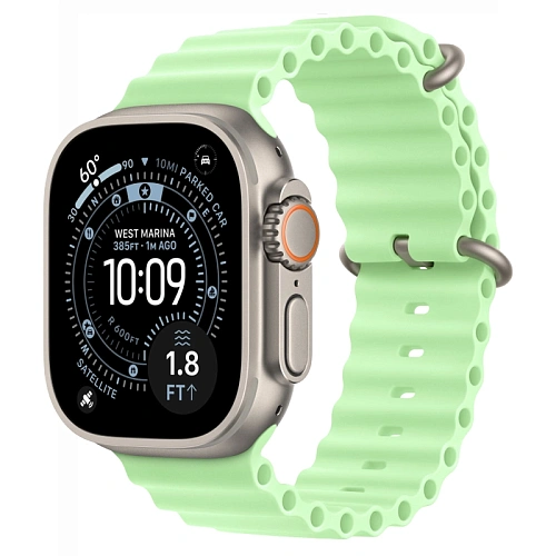 Apple Watch Ultra 3, 49 мм, корпус из натурального титана, Ocean Band неоновый зеленый