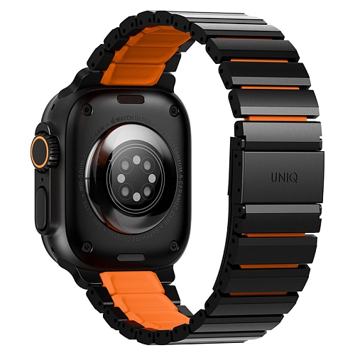 Ремешок Uniq Apple Watch 49/46/45/44 mm Strova Flex Steel Band, черный/оранжевый