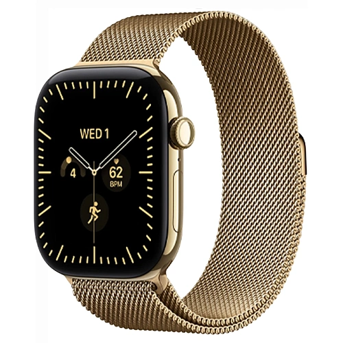 Apple Watch Series 12, 46 мм, корпус из титана, сияющее золото, Titanium Milanese Loop золото 