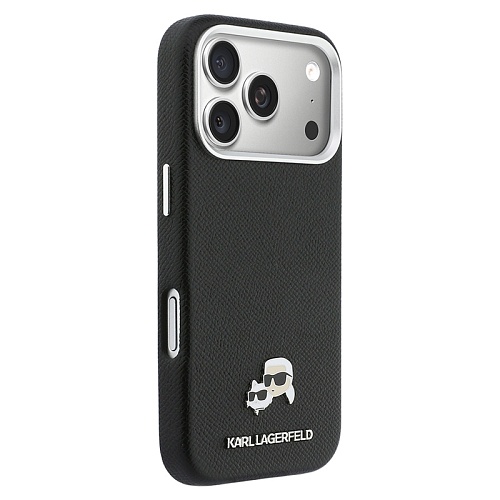 Чехол iPhone 17 Pro Max Lagerfeld PU Saffiano FW NFT Karl&Choup metal&Cam MagSafe, черный