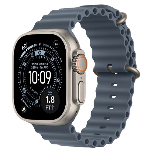 Apple Watch Ultra 3, 49 мм, корпус из натурального титана, Ocean Band синий
