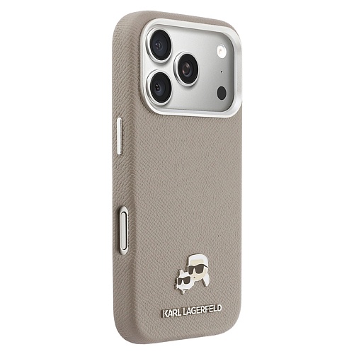 Чехол iPhone 17 Pro Lagerfeld PU Saffiano FW NFT Karl&Choup metal & Cam MagSafe, бежевый
