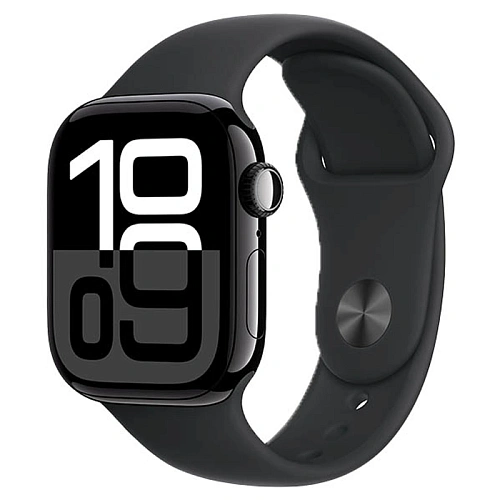 Apple Watch Series 10, 42 мм, алюминий цвета черный оникс, спортивный ремешок черного цвета