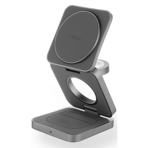 Беспроводная зарядная станция uBear Balance Magnetic wireless charger (3в1), серый