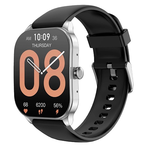 Умные Часы Xiaomi Amazfit Pop 3S, серебристый корпус, черный ремешок
