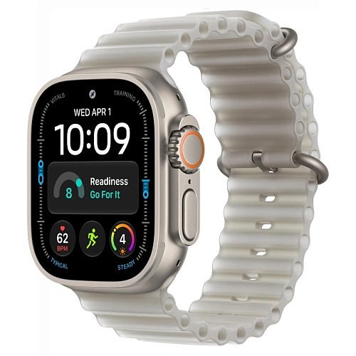 Apple Watch Ultra 4, 49 мм, корпус из натурального титана, Ocean Band полупрозрачный серый