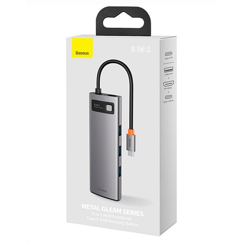 Хаб Baseus Metal Gleam Series 8-In-1 TYPE-C/3USB/HDMI/MicroCD/TF/RJ45, серый