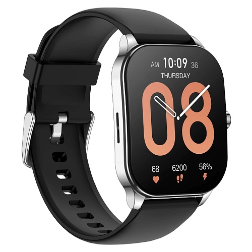Умные Часы Xiaomi Amazfit Pop 3S, серебристый корпус, черный ремешок