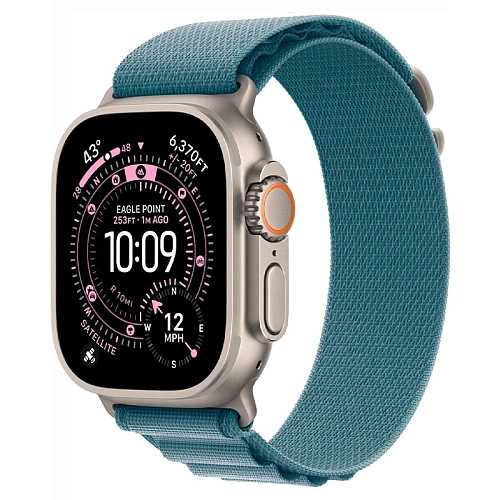 Apple Watch Ultra 3, 49 мм, корпус из натурального титана, Alpine Loop голубой