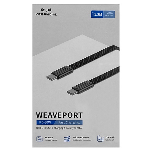Кабель Keephone Weaveport Type-C to Type-C 60W, черный