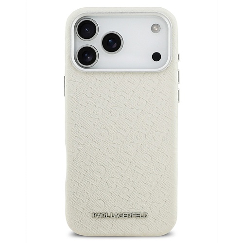 Чехол iPhone 17 Pro Max Lagerfeld PU Full Wrapped Repeated logo Metal Cam Hard, бежевый