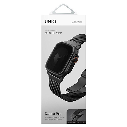 Ремешок Apple Watch 49/46/44mm Uniq Dante PRO Strap Mesh Steel, графитовый черный