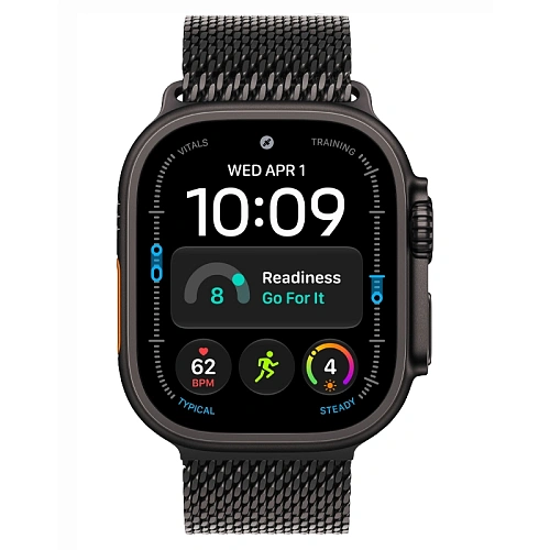 Apple Watch Ultra 4, 49 мм, корпус из титана черный, Titanium Milanese Loop