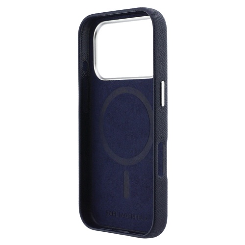 Чехол iPhone 17 Pro Max Lagerfeld PU Saffiano FW NFT Karl&Choup metal&Cam MagSafe, синий
