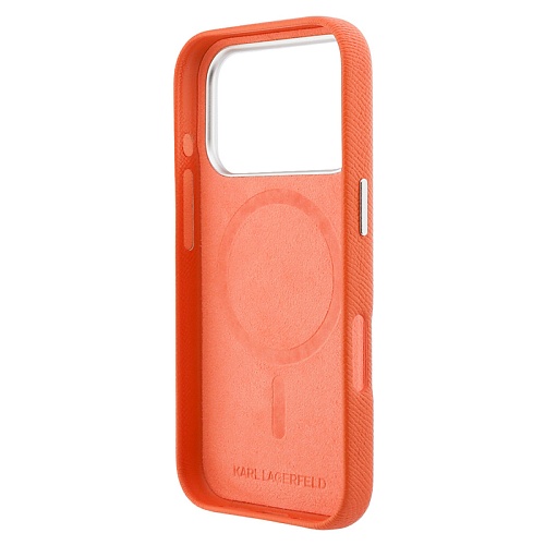 Чехол iPhone 17 Pro Lagerfeld PU Saffiano FW NFT Karl&Choup metal & Cam MagSafe, оранжевый