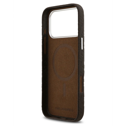 Чехол iPhone 17 Pro Max Lagerfeld PU Full Wrapped Repeated logo Metal Cam Hard, коричневый