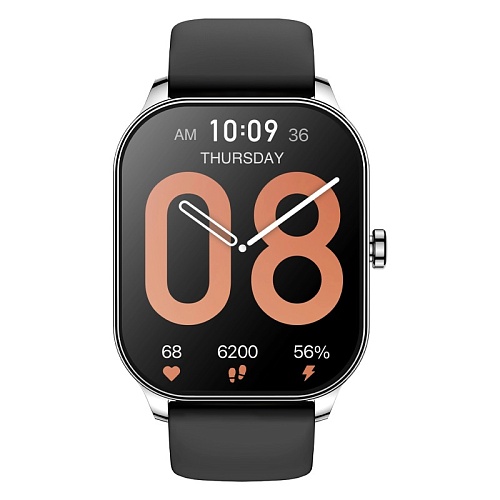 Умные Часы Xiaomi Amazfit Pop 3S, серебристый корпус, черный ремешок
