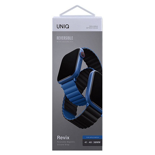 Ремешок Apple Watch 40/41/42mm Uniq Revix reversible Magnetic, синий/черный