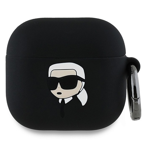 Чехол Airpods 4 Lagerfeld Silicone case with ring NFT 3D, черный