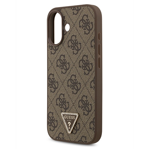 Чехол iPhone 17 Guess Triangle Diamond metal logo Hard Brown MagSafe, коричневый