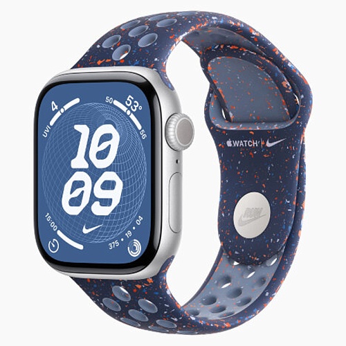 Apple Watch Series 11, 42 мм, корпус алюминий серебро, Nike Sport Band, синий