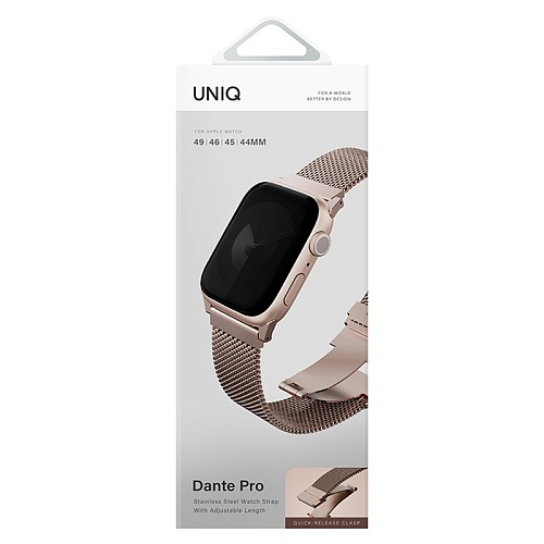 Ремешок Apple Watch 49/46/44mm Uniq Dante PRO Strap Mesh Steel, металический розовый