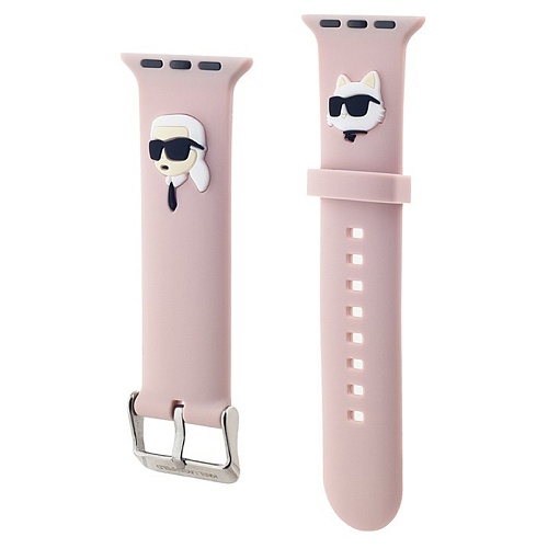 Ремешок Apple Watch 42/41/40 mm Lagerfeld 3D Rubber NFT Karl & Choupette heads, розовый