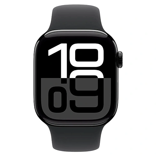 Apple Watch Series 10, 42 мм, алюминий цвета черный оникс, спортивный ремешок черного цвета