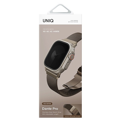 Ремешок Apple Watch 49/46/44mm Uniq Dante PRO Strap Mesh Steel, золотой