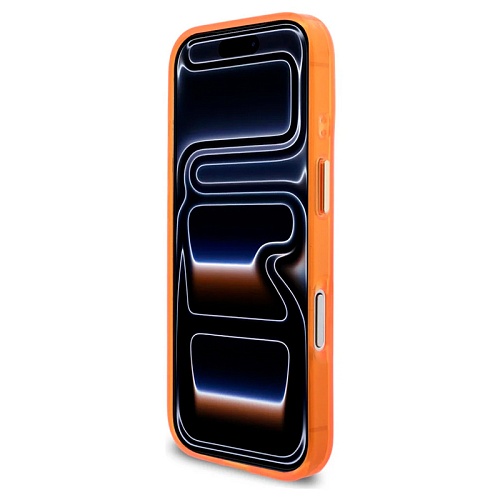 Чехол iPhone 17 Pro Guess IML Script Metal logo and Camera MagSafe, оранжевый