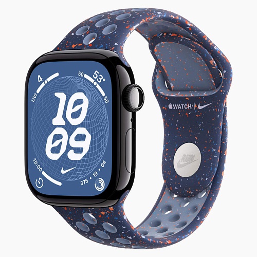 Apple Watch Series 11, 42 мм, корпус алюминий угольно-чёрный, Nike Sport Band, синий