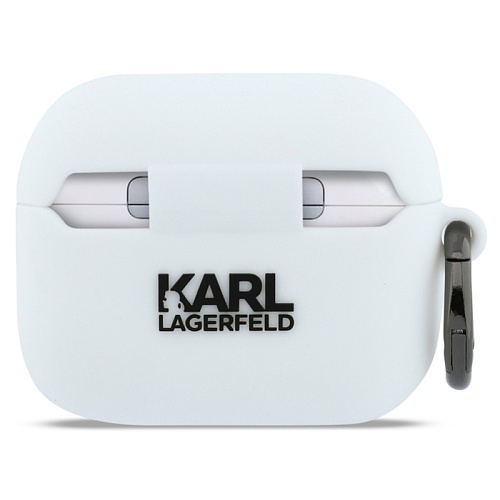 Чехол для Airpods Pro 3 Lagerfeld Silicone case with ring NFT 3D Karl, белый