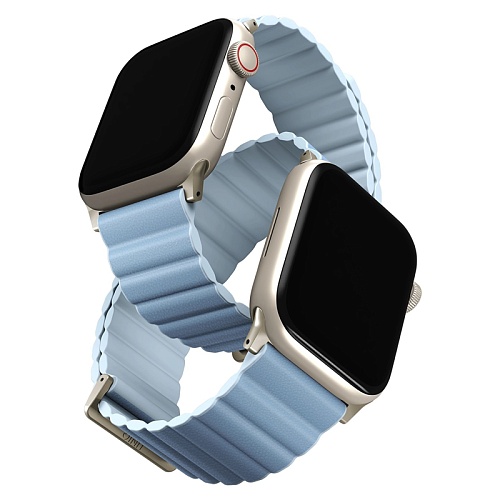 Ремешок Apple Watch 42/41/40 Uniq Revix Premium Ed. Leather/Silicone, белый/голубой