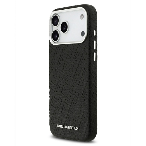 Чехол iPhone 17 Pro Max Lagerfeld PU Full Wrapped Repeated logo Metal Cam Hard, черный