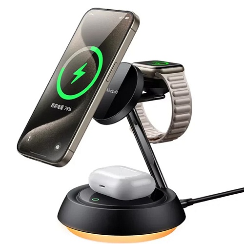 Беспроводная Зарядная Станция Mcdodo 3in1 Night Light Magnetic Wireless stand 15W, черный