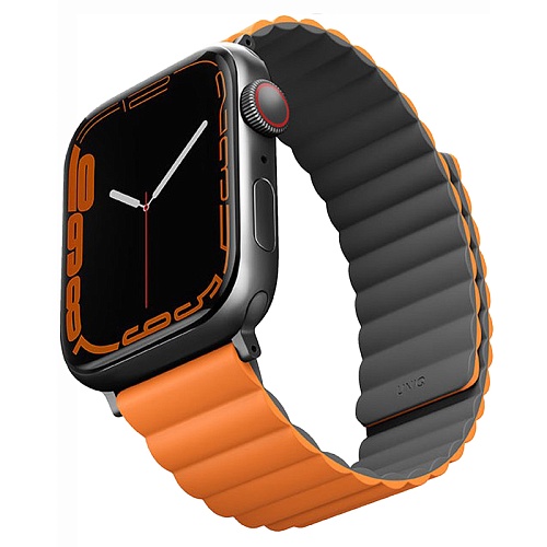 Ремешок Apple Watch 49/46/45/44mm Uniq Revix reversible Magnetic, оранжевый/серый
