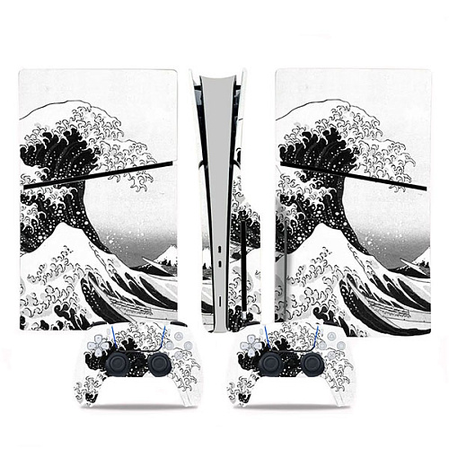Наклейка для Sony PlayStation 5 Slim на консоль и геймпады, Волна