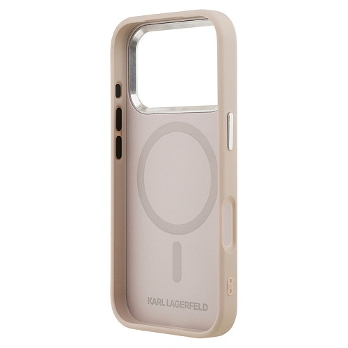 Чехол iPhone 17 Pro Max Lagerfeld PU Smooth leather RSG logo Metal camera MagSafe, розовый