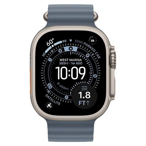 Apple Watch Ultra 3, 49 мм, корпус из натурального титана, Ocean Band синий