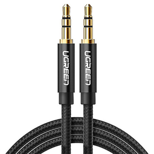 Кабель UGREEN AV112 3.5mm Male to 3.5mm Male Cable Gold Plated Metal Case with Braid 1м, черный