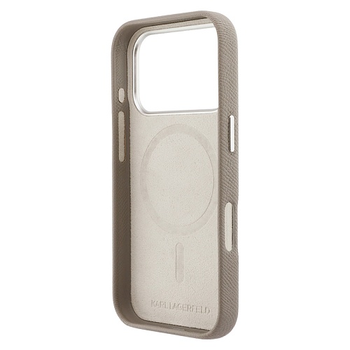 Чехол iPhone 17 Pro Lagerfeld PU Saffiano FW NFT Karl&Choup metal & Cam MagSafe, бежевый