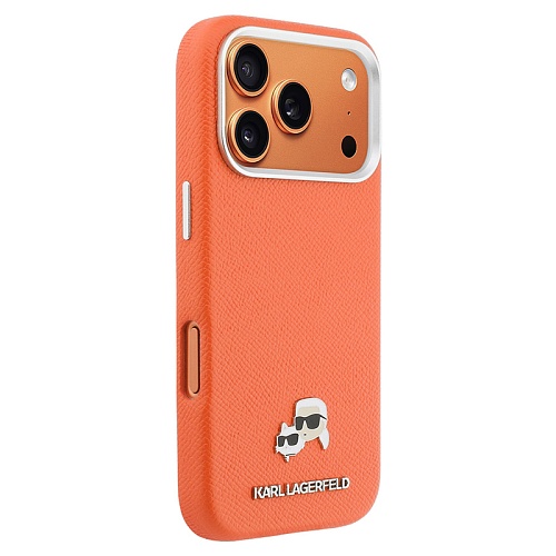 Чехол iPhone 17 Pro Lagerfeld PU Saffiano FW NFT Karl&Choup metal & Cam MagSafe, оранжевый