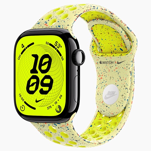 Apple Watch Series 11, 42 мм, корпус алюминий угольно-черный, Nike Sport Band, желтый